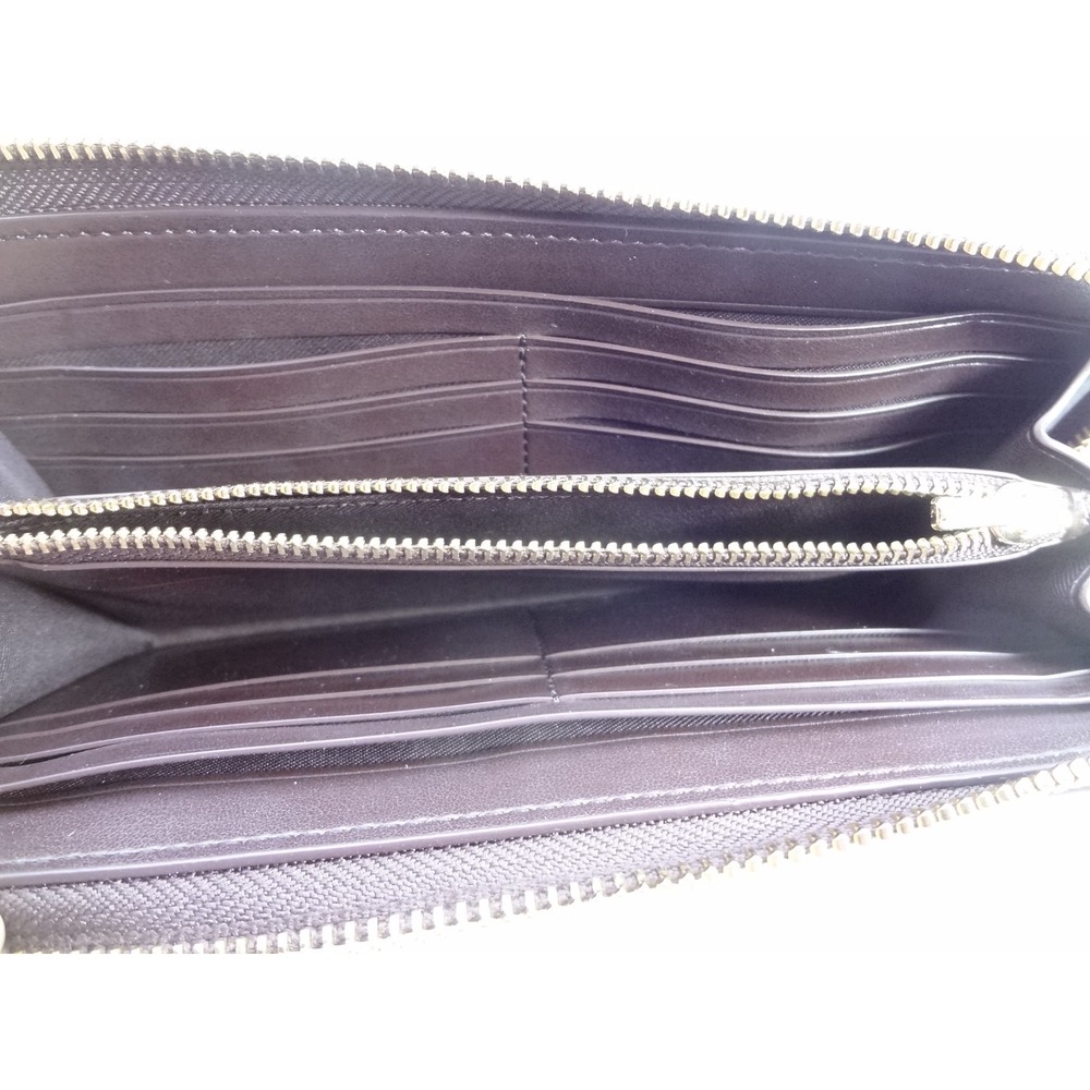 Coach Accordion Zip Wallet Dark Brown Pebbled Leather Gold C Logo - Picture 2 of 5